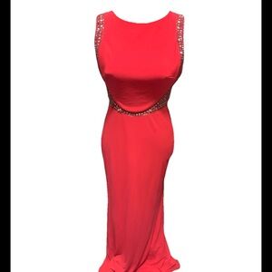 Elegant Pink Sequin Beaded Cutout Evening Prom Dress - Women Size 7